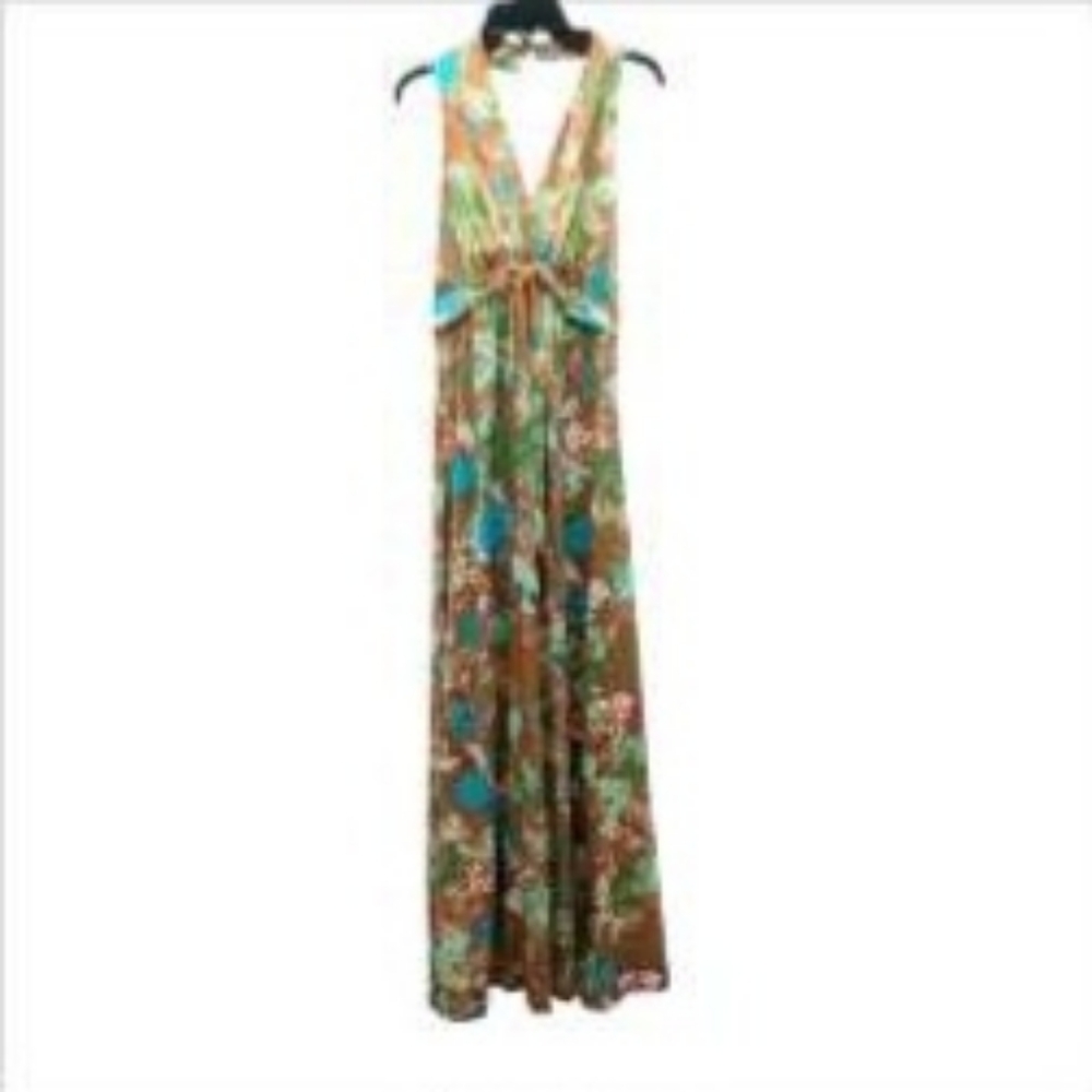 Jack Hartley Miami Vintage 1970s Hawaiian Floral Halter Maxi Dress Lined